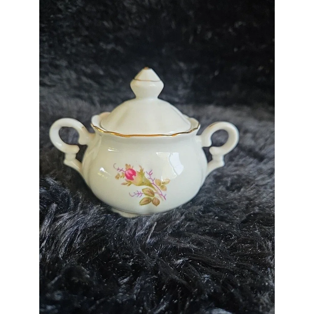Fred Roberts Moss Rose Sugar & Creamer Set Gold Trim Vintage